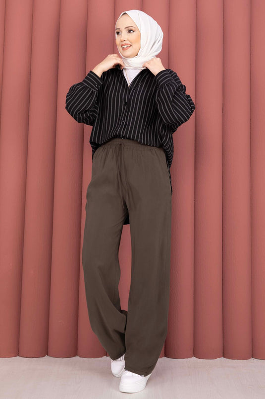 Wide-Leg Pocketed Tencel Pants Brown