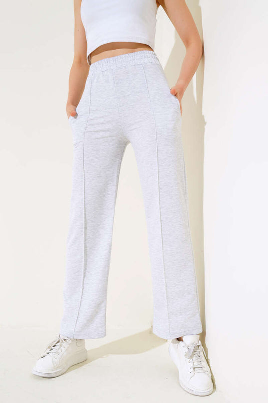 Wide-Leg Slit Trousers Gray