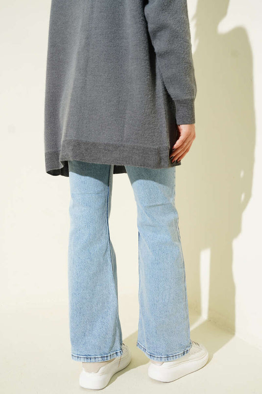 Jean à jambes larges boutonné, couleur neige claire