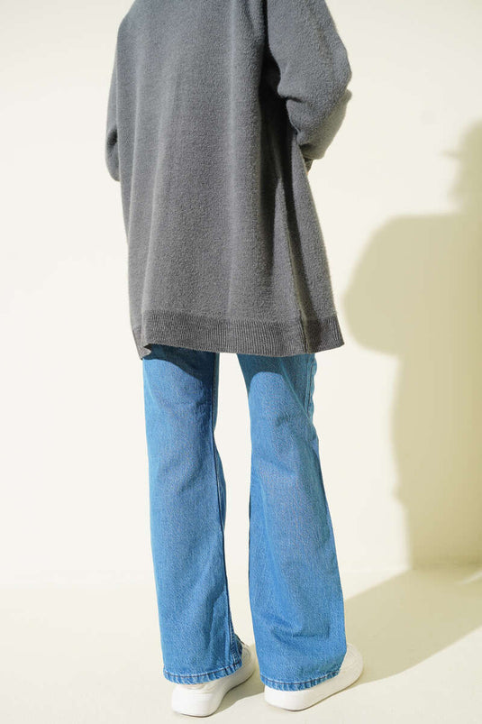 Jean à jambes larges et boutons, bleu clair