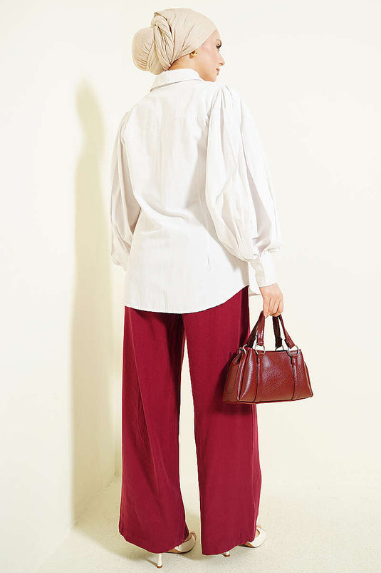 Pantalon Tensel bordeaux à taille élastique et jambes larges