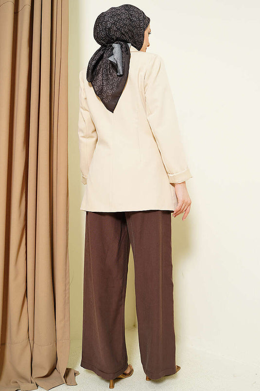 Pantalon Tensel à Taille Élastique et Jambe Large Marron