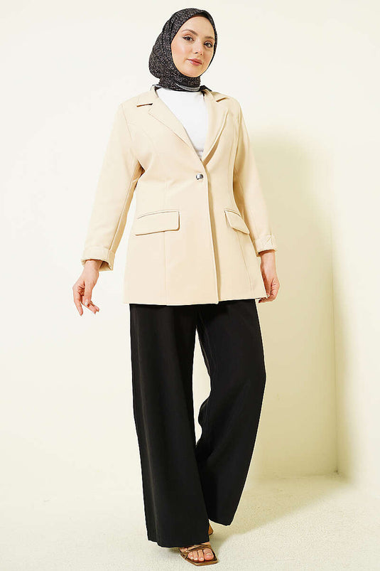 Pantalon Tensel à Taille Élastique et Jambe Large Noir
