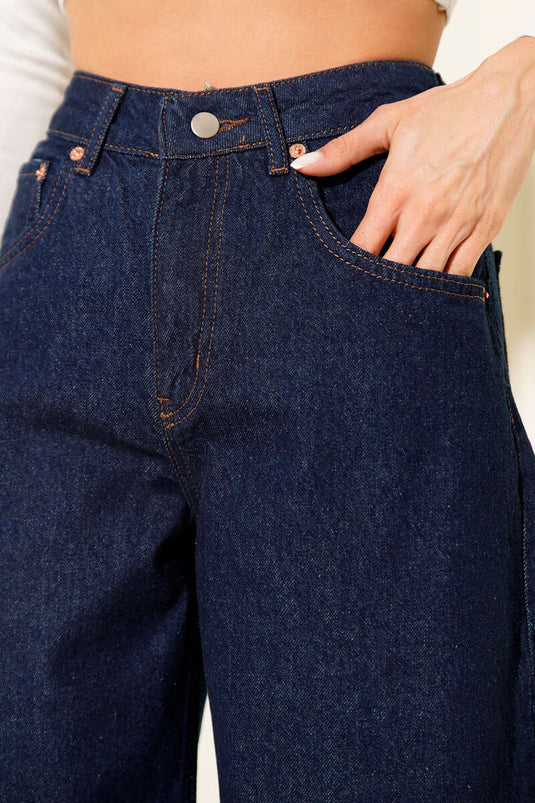 Wide Leg Palazzo Button-Down Jeans Navy Blue