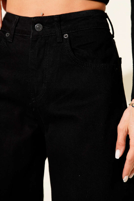 Wide Leg Palazzo Button-Down Jeans, Black