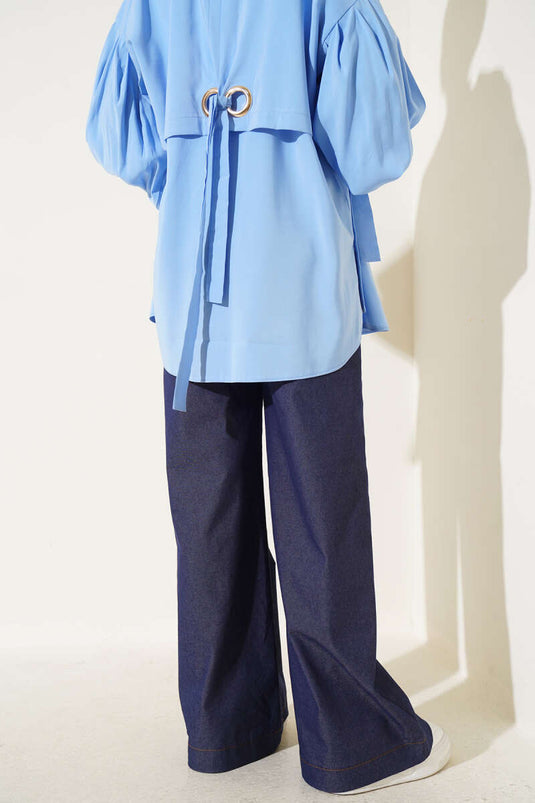 Pantalon large en coton bleu marine