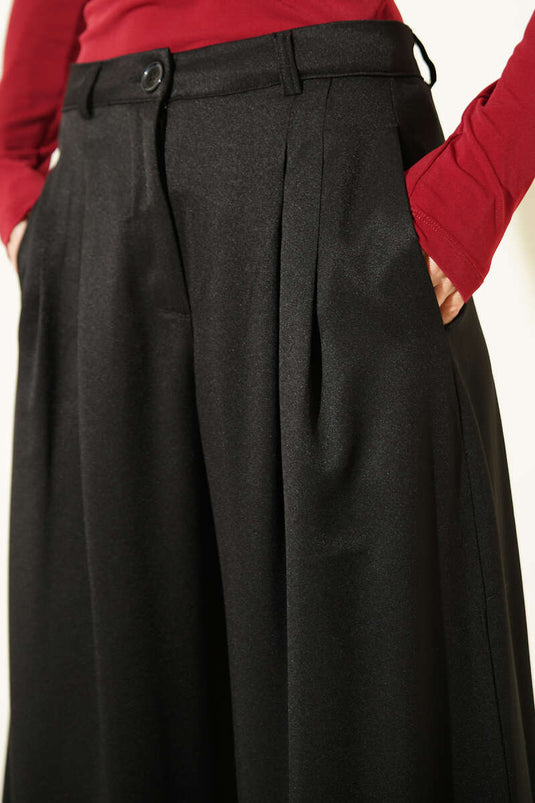 Wide Leg Pleated Loose Pants Black