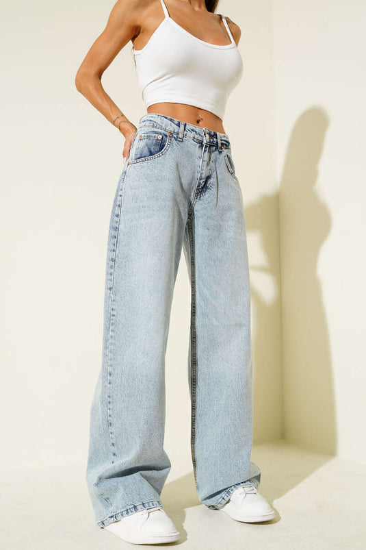 Jean palazzo ample à jambes larges, bleu clair