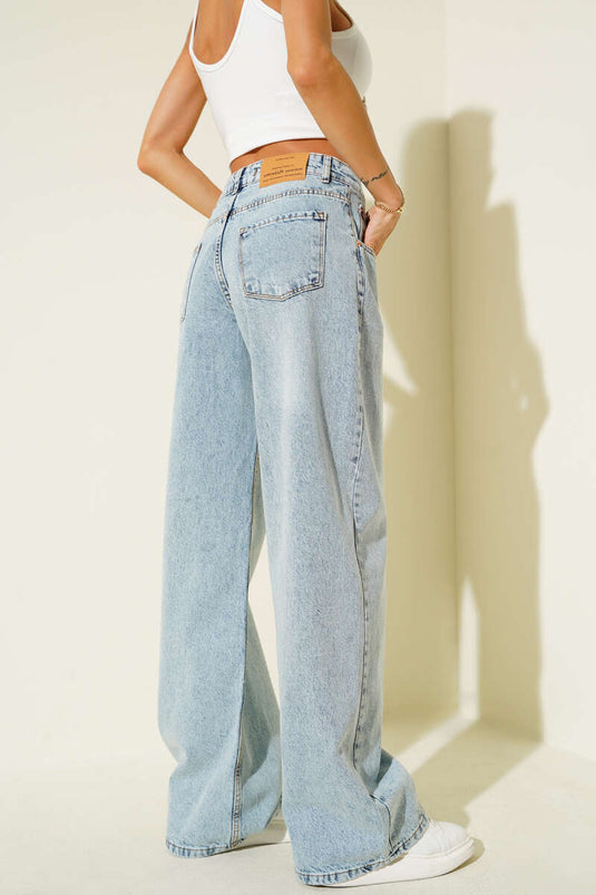 Jean palazzo ample à jambes larges, bleu clair