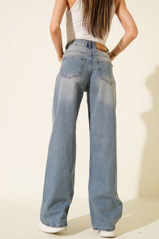 Wide-Leg Loose Palazzo Denim Trousers with Tint