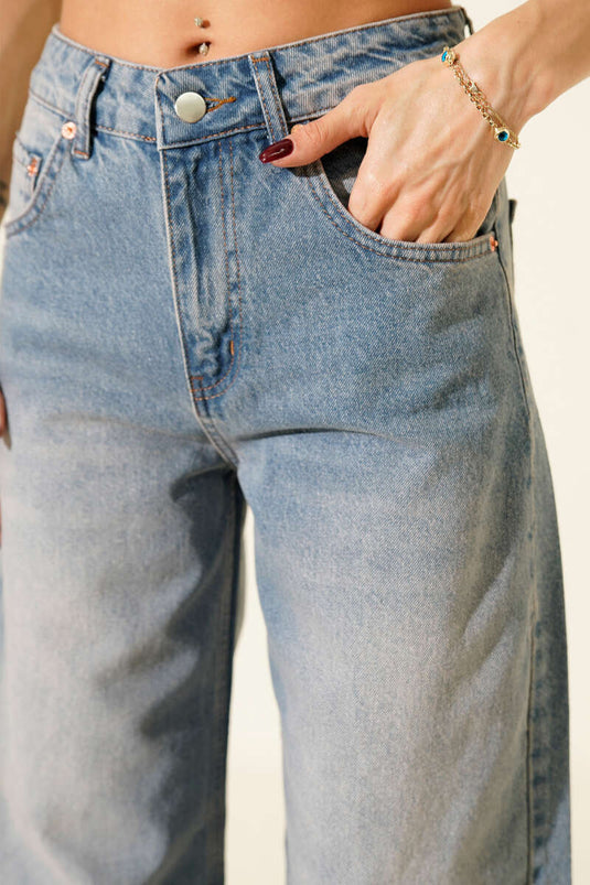 Wide-Leg Loose Palazzo Denim Trousers with Tint