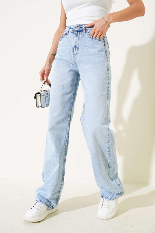 Geniş Paça Wide Leg Kot Pantolon Kar Açık