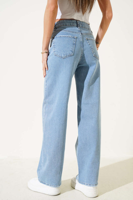 Pantalon palazzo en denim effiloché à jambes larges couleur neige claire