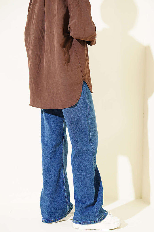 Wide-Leg Plus Size Denim Palazzo Pants Denim Blue