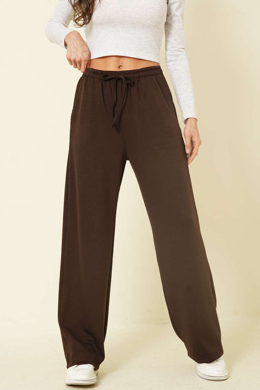 Pantalon Loyşa à larges jambes avec poches Marron