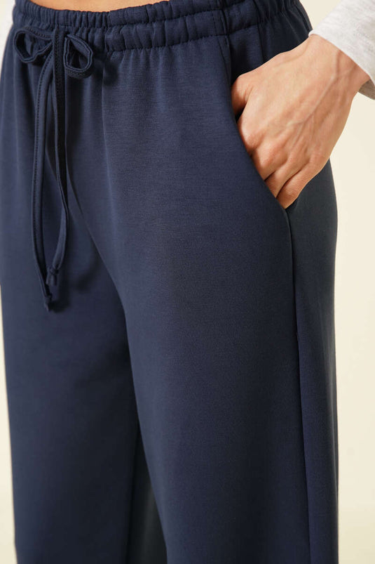 Pantalon Loyşa à larges jambes avec poches Bleu marine