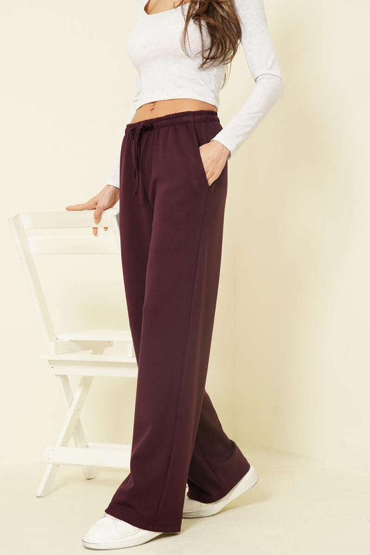 Pantalon Loyşa à larges jambes avec poches, couleur prune