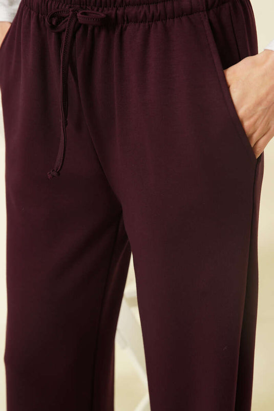 Pantalon Loyşa à larges jambes avec poches, couleur prune
