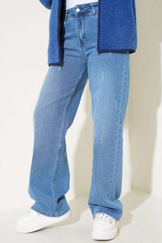 Wide Leg Palazzo Denim Pants Denim Blue