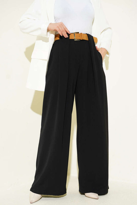 Geniş Paçalı Palazzo Kumaş Pantolon Siyah