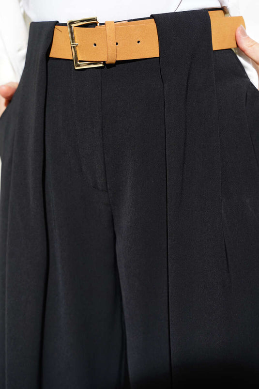 Geniş Paçalı Palazzo Kumaş Pantolon Siyah