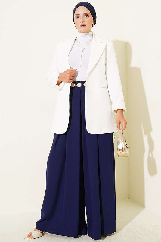 Navy Rock Mit Taschen Und Falten, Hose