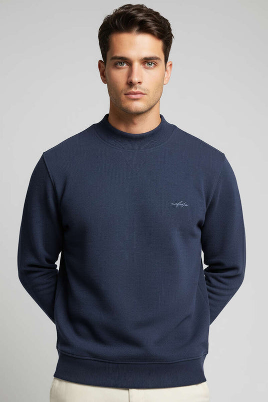 Geniş Ribanalı Triko Sweatshirt Lacivert