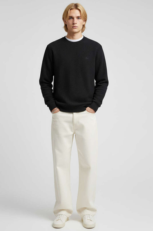 Wide Ribbed Knit Sweatshirt Black