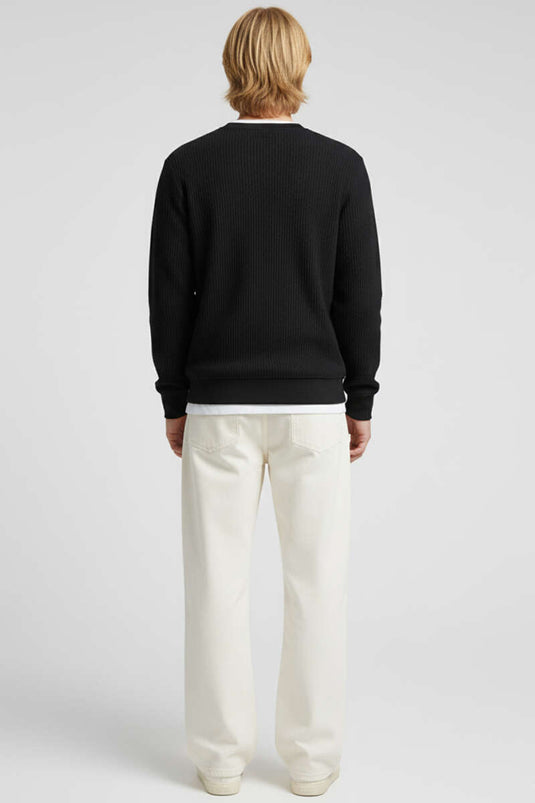 Wide Ribbed Knit Sweatshirt Black