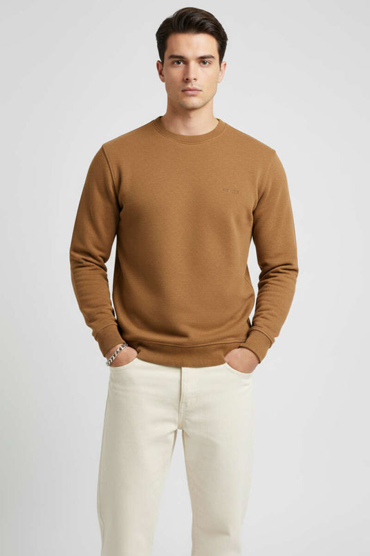 Wide Ribbed Knit Sweatshirt, Tan