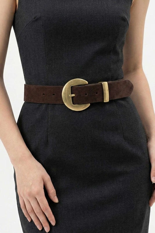 Cintura ampia con fibbia in camoscio marrone