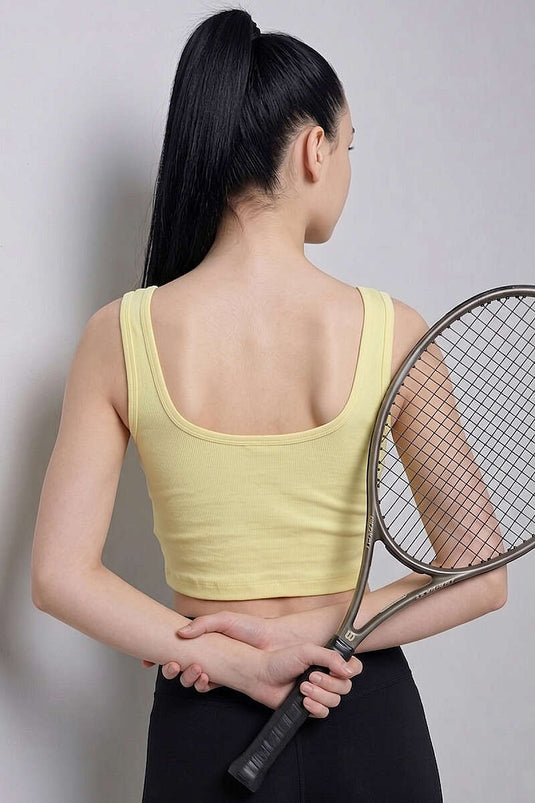 Wide Neck Thick Strap Bustier Yellow