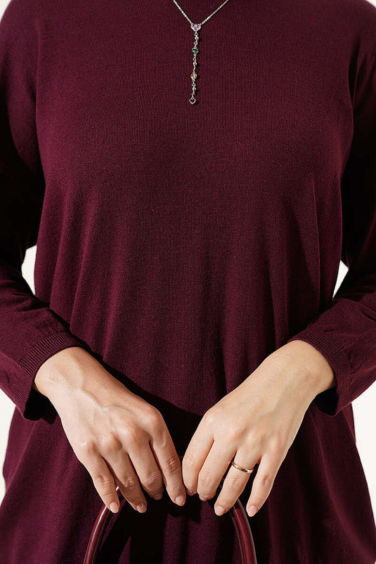 Túnica De Punto Con Cuello Amplio En Malva