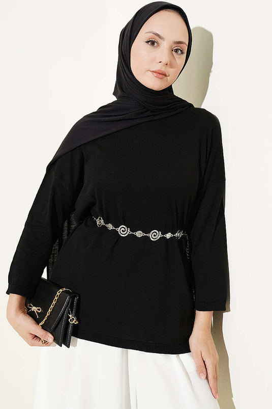 Schlauchkragen Stricktunika Schwarz