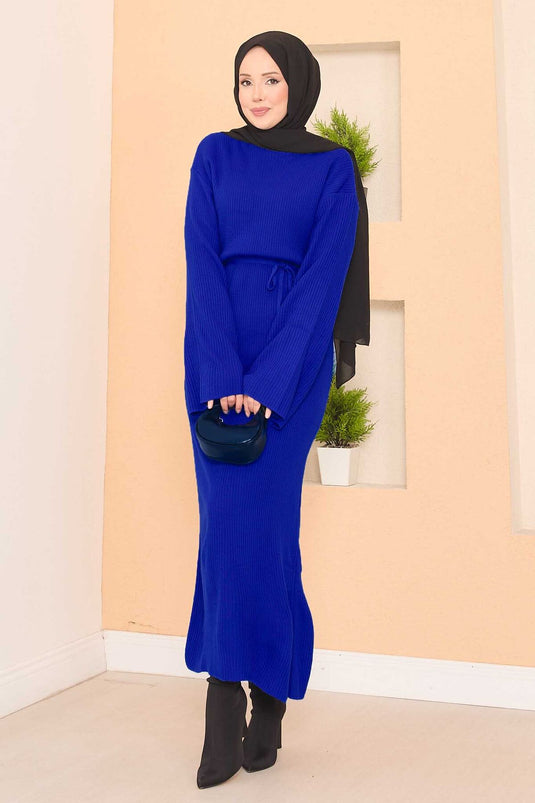 Robe hijab côtelée à manches larges en maille Saxe