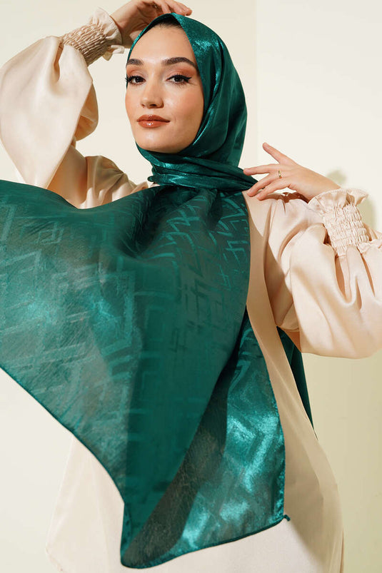 Châle jacquard à motif géométrique émeraude - 78