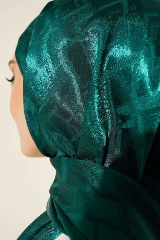 Châle jacquard à motif géométrique émeraude - 78