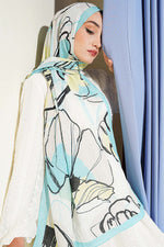Écharpe À Motifs Floraux Géométriques Turquoise