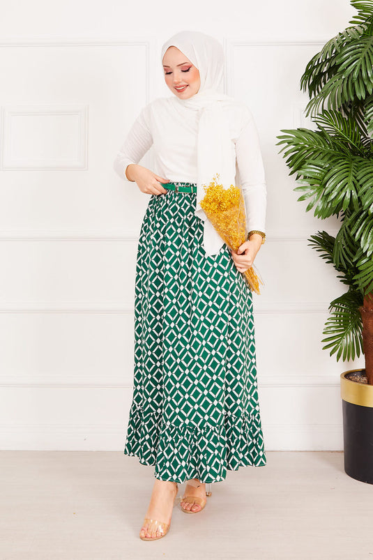 Geometric Pattern Skirt Emerald