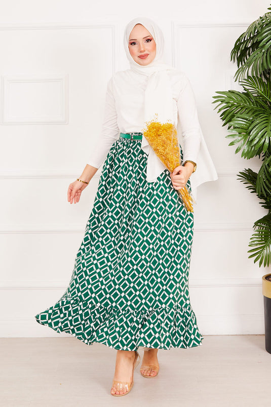Geometric Pattern Skirt Emerald