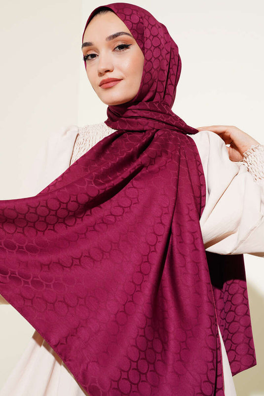 Châle Jacquard Motif Géométrique Rouge Claret