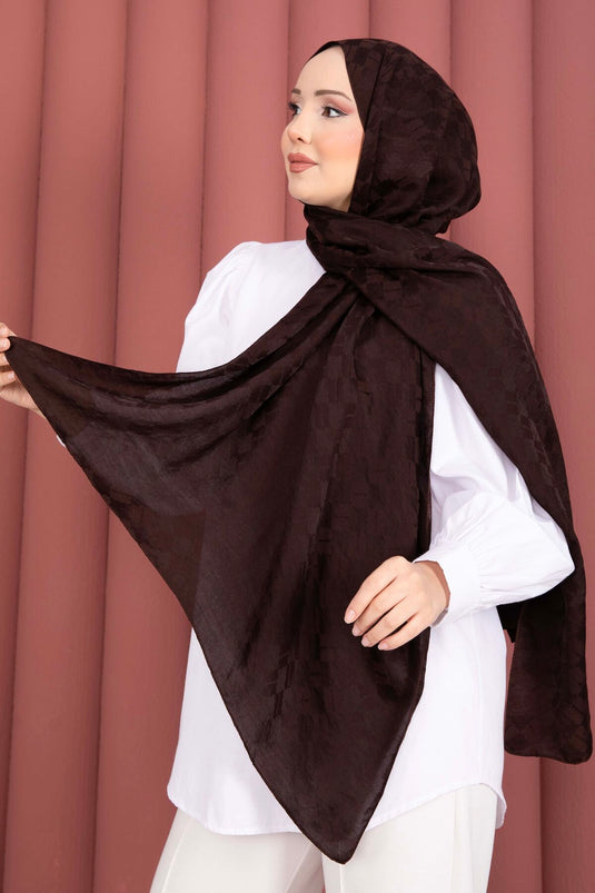 Série d'écharpes jacquard à motif géométrique Marron foncé