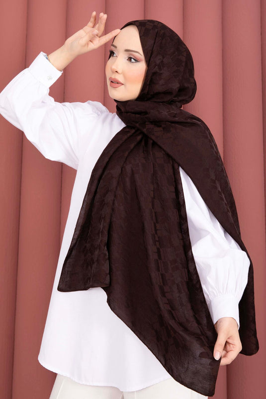 Geometric Pattern Jacquard Scarf Series Dark Brown
