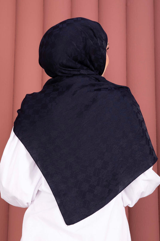 Geometric Pattern Jacquard Scarf Series Navy Blue