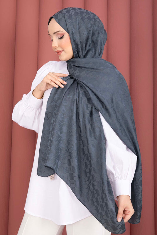 Geometric Pattern Jacquard Scarf Series Petrol