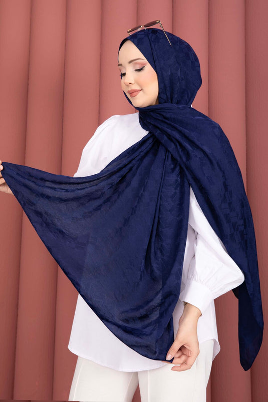 Série d'écharpes jacquard à motif géométrique bleu saphir