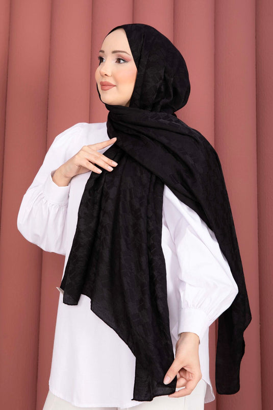 Geometric Pattern Jacquard Scarf Series Black