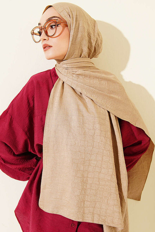 Geometric Pattern Cotton Ayrobin Shawl Beige