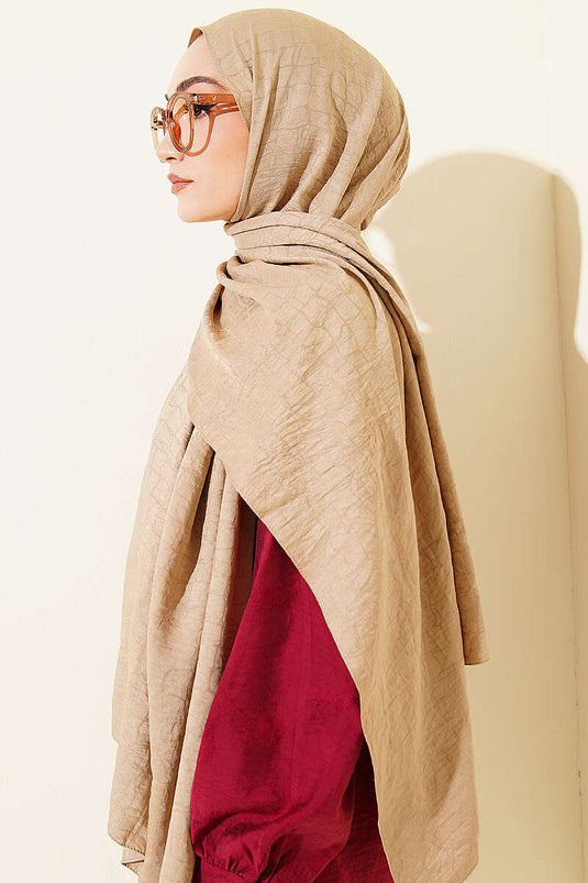 Geometric Pattern Cotton Ayrobin Shawl Beige