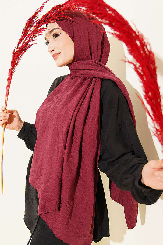 Foulard en coton acrylique bordeaux à motif géométrique